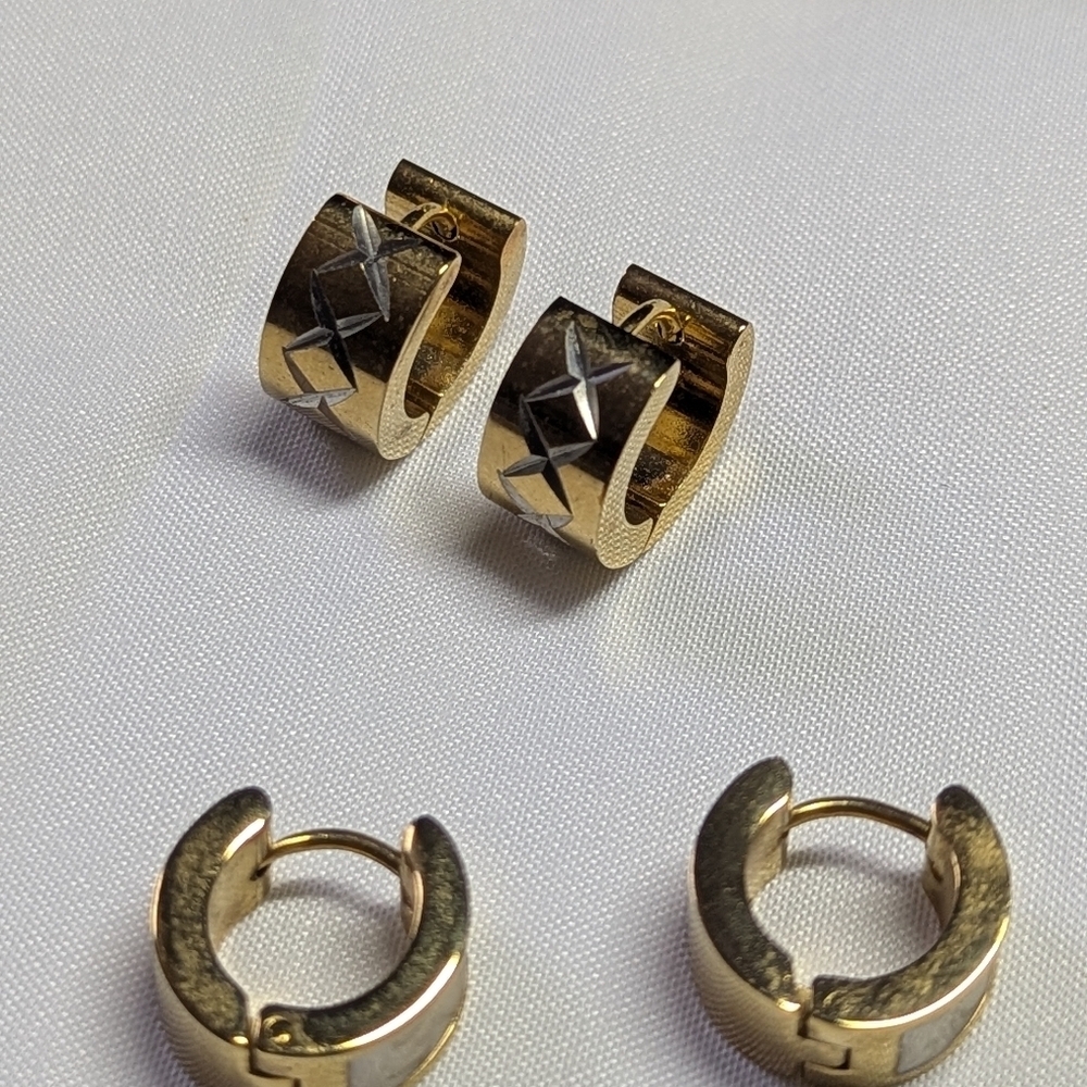 Set Of (3) Huggie Goldtone Hoop Earrings - Picture 6 of 9